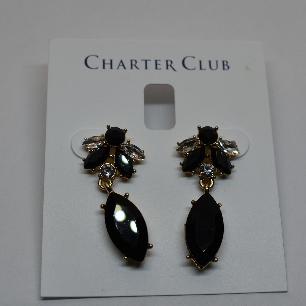 Charter Club Gold Tone Crystal & Stone Drop Earrin